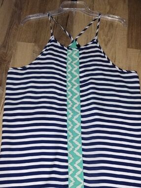 THML Navy and White Striped Tank with Mint Chevron Trim